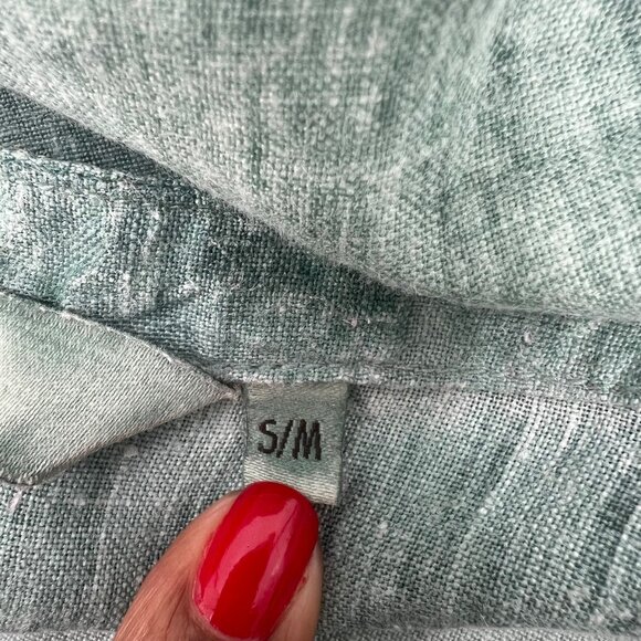 CHEYENNE S/M 100% Linen Tunic Sage Green Circle Cutout Artsy Lagenlook Top - Picture 5 of 11